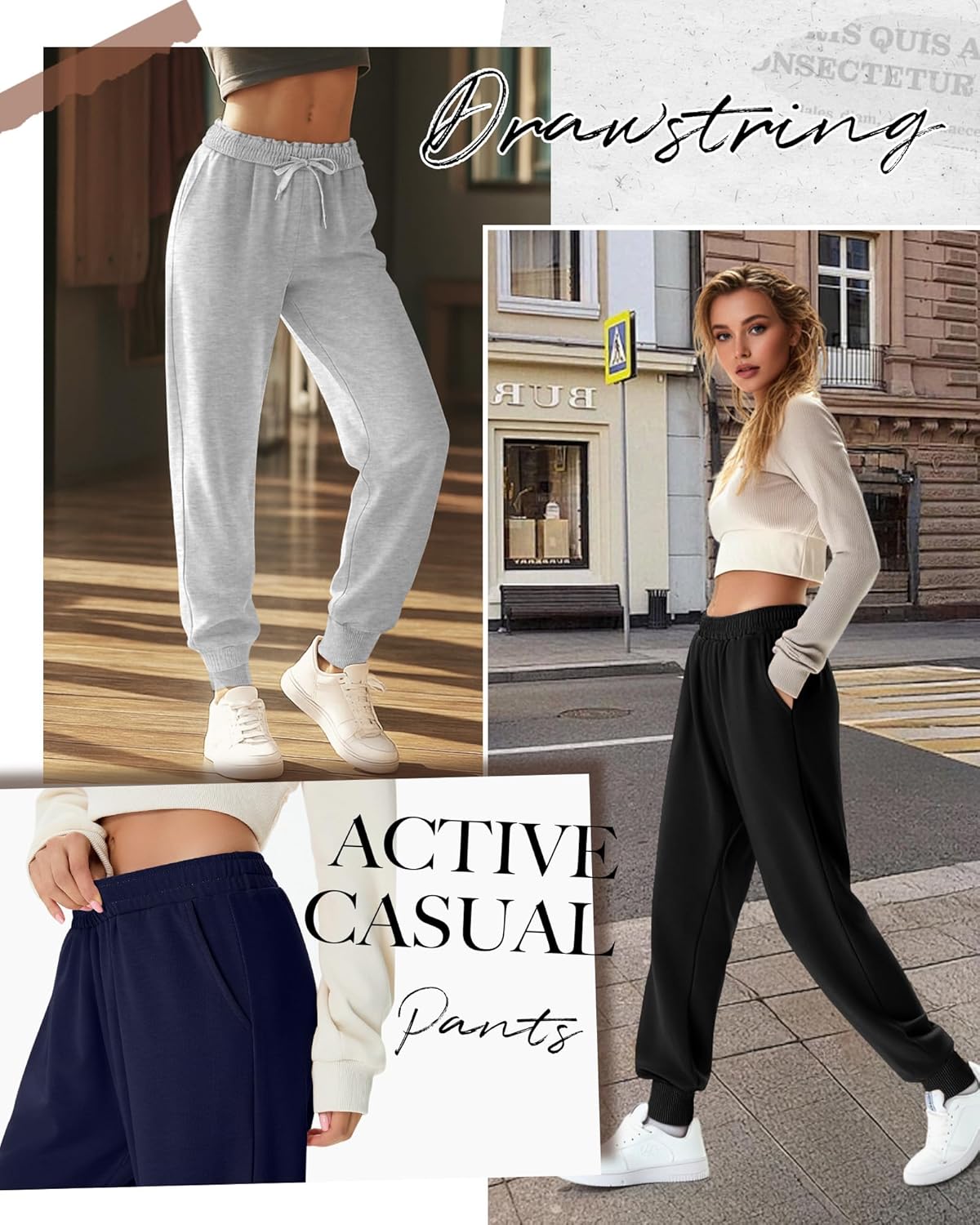 3 Pack Women's Joggers Pants, Cozy High Waist Sweatpants Tapered Drawstring Yoga Casual Lounge Pants with Pockets - Image 5