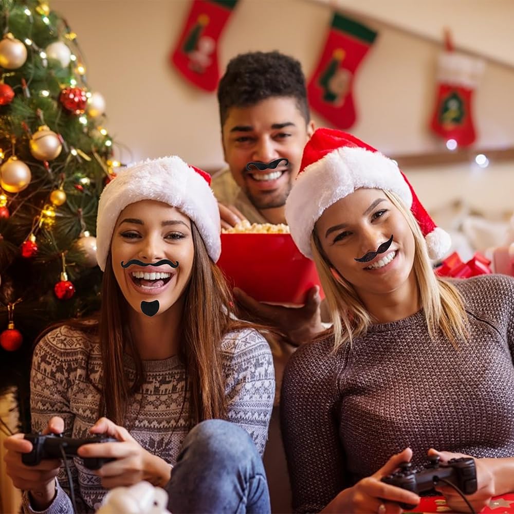 Fausse Moustache Autocollante Colorée Pour Fête De Noël, Halloween