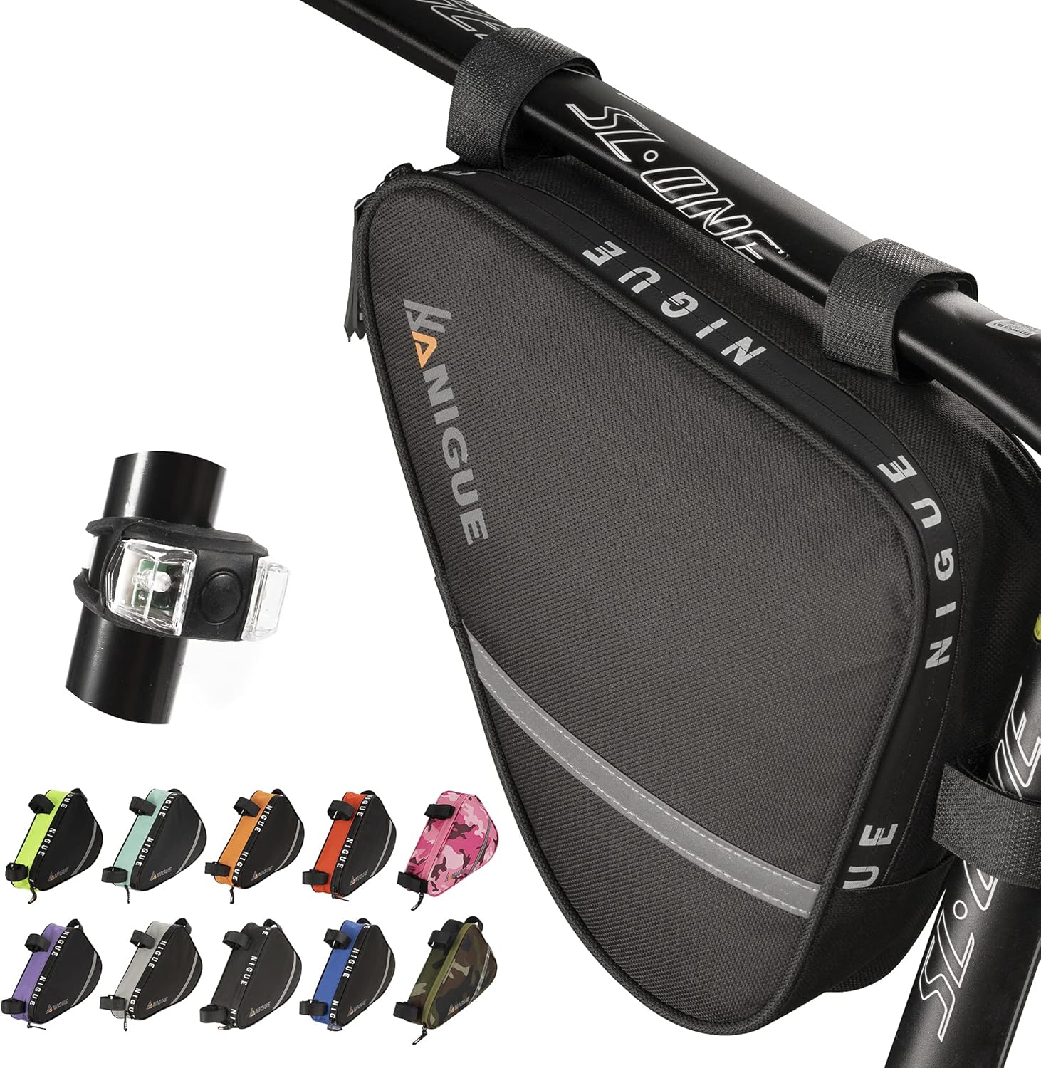 NIGUE Bike Frame Storage Bag, Night Reflective Under-seat Bike Saddle Bag, Waterproof Triangle Saddle Frame Pouch for Bicycles Rear Rack, Use for Road Bikes Mountain Commute Bikes (Black) : Sports & Outdoors
