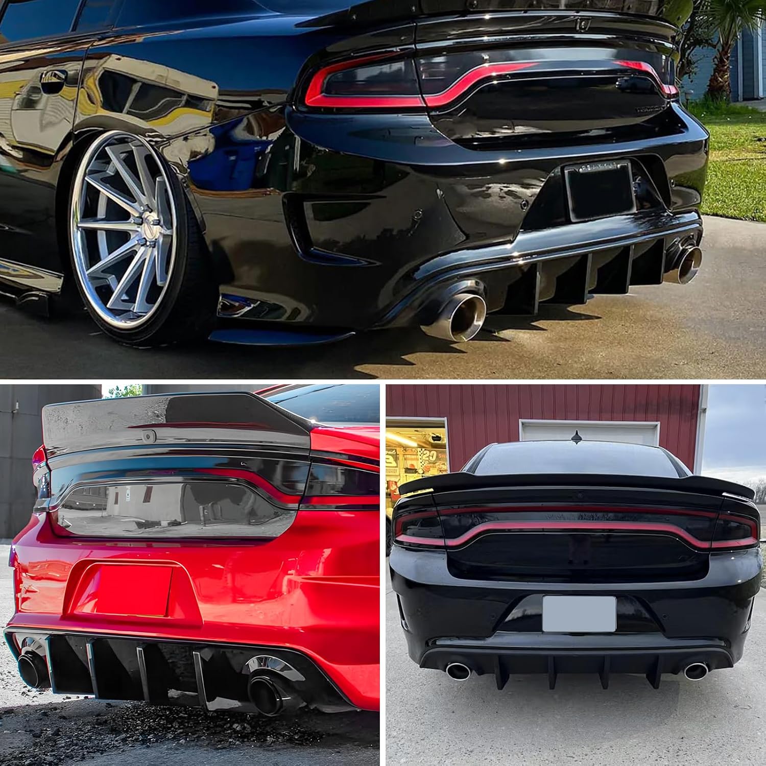 Fit for 2015-2023 Dodge Charger Rear Diffuser, Glossy Black Rear Bumper Lip Splitter Fit for Charger Base & SXT Bumper GT Style(Non-Widebody)