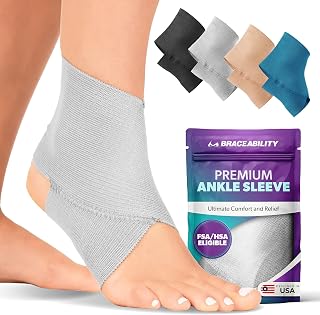 BraceAbility 신축성 있는 발목 지지 보호대 - 체조, 댄스, 스포츠, 달리기, 운동 및 염좌 발목 붓기를 위한 경량 슬립온 발 및 발목 압박 슬리브 여성 및 남성용 (그레이, 라지)