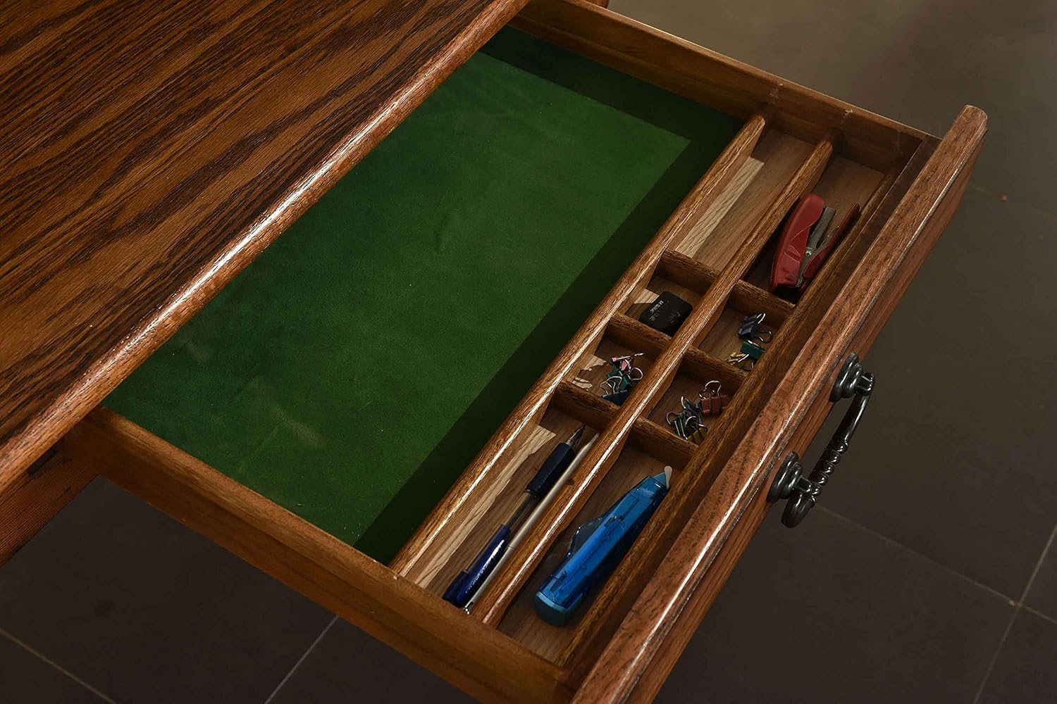 Mini Roll Top Desk Solid Oak Wood 32x24x44 Burnished Walnut Finish Small Desk for Home Office, Kitchen, Bedroom, Living Room, or Den