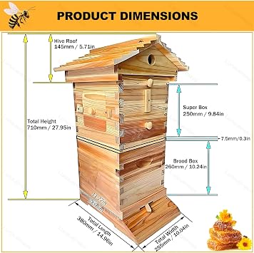 Golden Palace Style Self-Flow Hive Beehive, Vertical Wooden Beehive with 4 Frames & 6 Honeycomb Trays, Auto Flowing Honey Harvesting Beekeeping Kit for Beginners & Professional Beekeepers