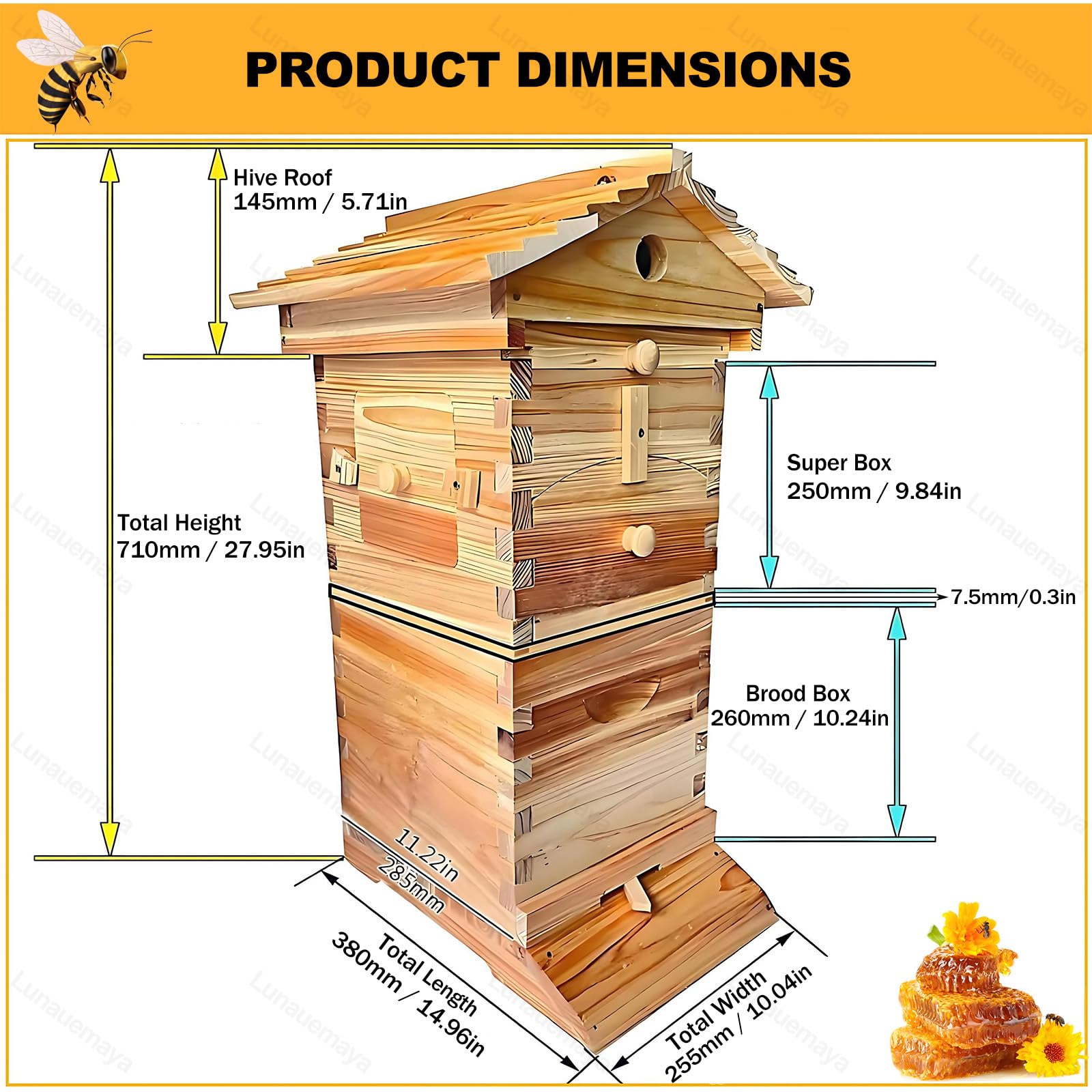 Kit de apicultura, colmena vertical de madera con marcos y bandejas de panal, suministros de cosecha automática de miel para principiantes