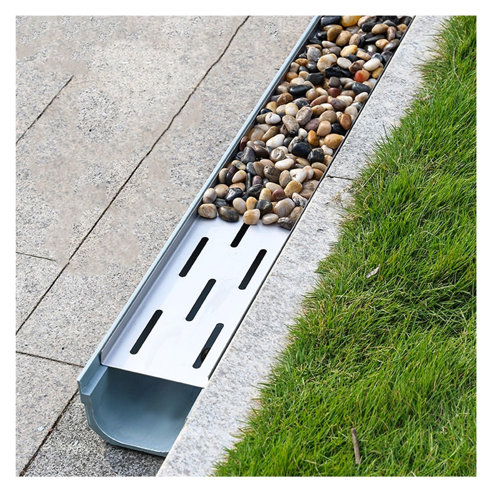 LWJSOCP Trench Drain Grate,Outdoor Drainage Kit, 39.4" Channel Drain Pipe with Metal Grate for Driveways, Concrete, Showers, Rain Gutter – 23.6" Trench System (100x17x25cm)