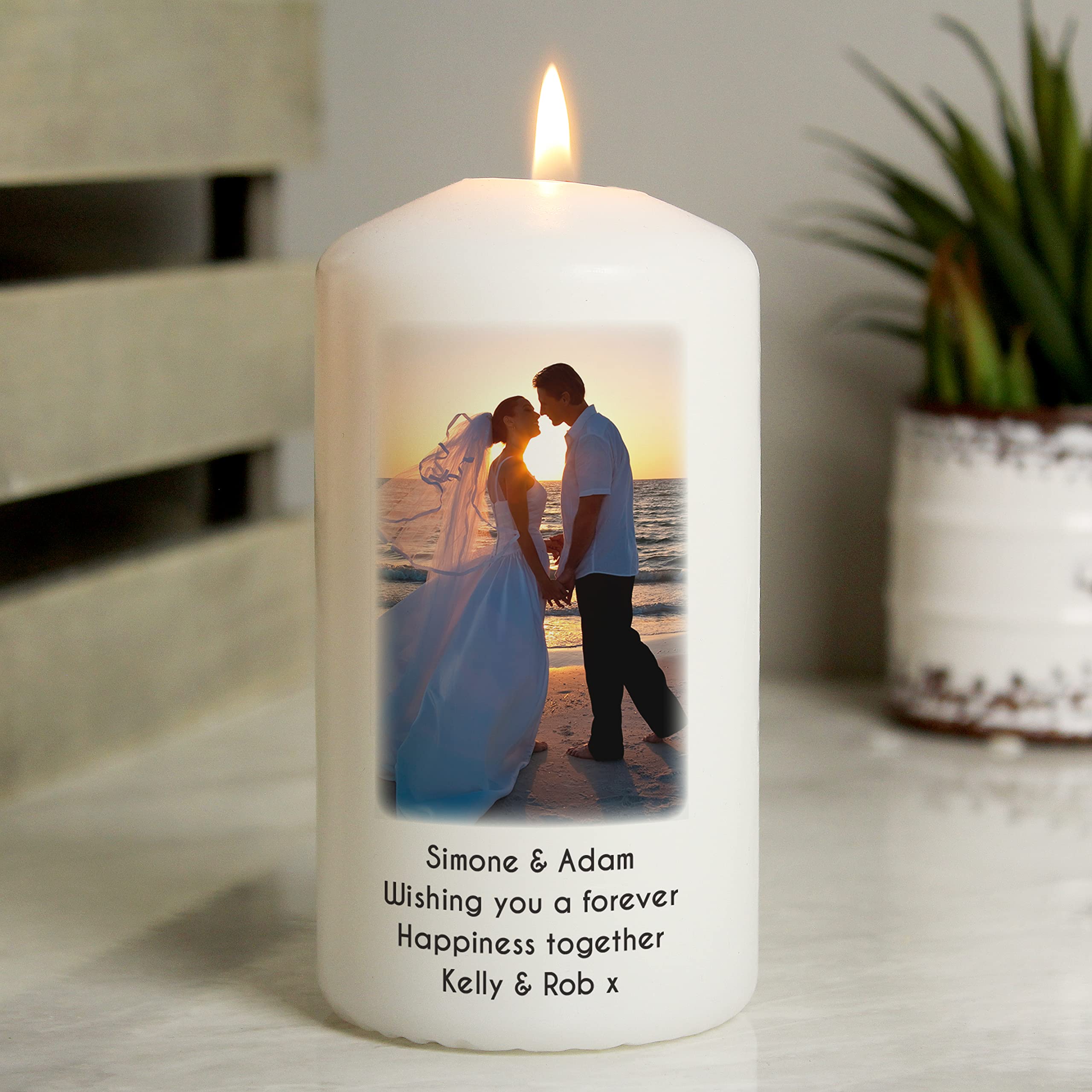 Personalised Memento White Custom Personalised Photo Upload Pillar Candle - Christmas, Wedding, Anniversary, Memorial, Valentine's Day, Mother's Day