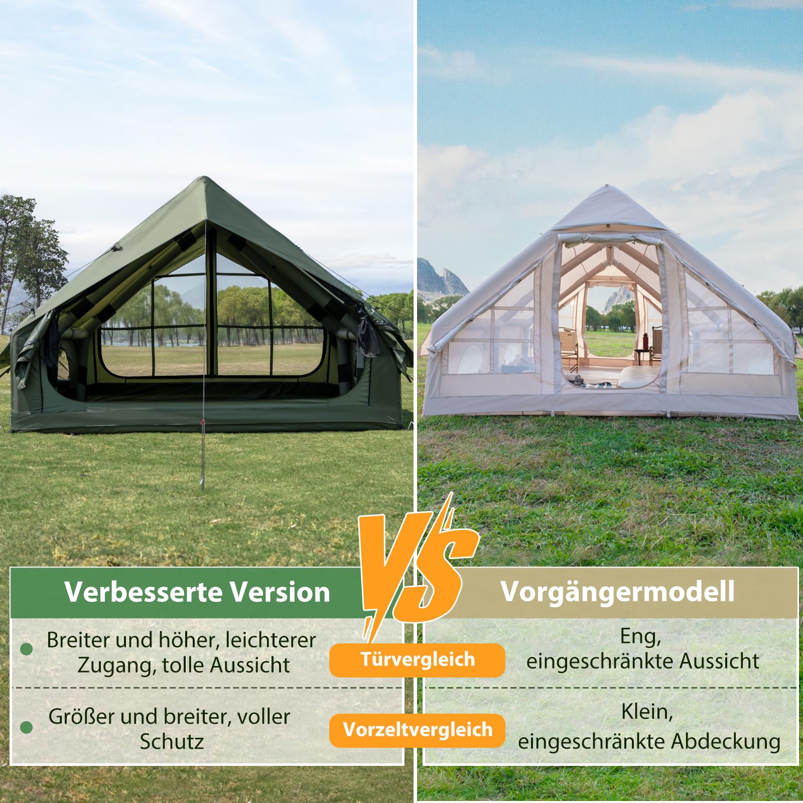 Aufblasbares Campingzelt mit Handpumpe Einfacher Aufbau Wasserdicht Winddichtes Outdoor Aufblasbares Zelt 2-10 Personen Oxford Glamping Luftzelt Hüttenhaus