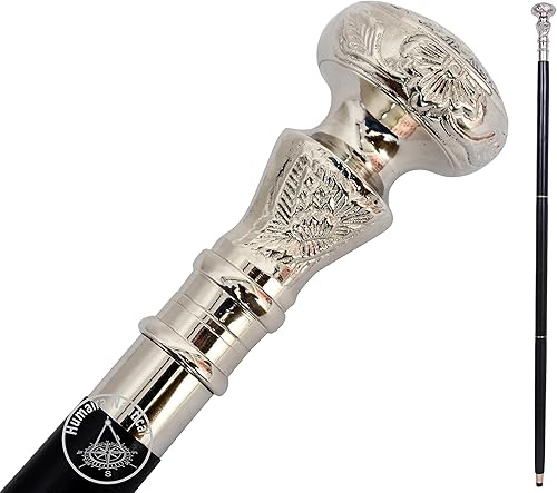 Humaira Nautical Bastón antiguo vintage de madera para caminar, color plateado, latón, pomo, regalo