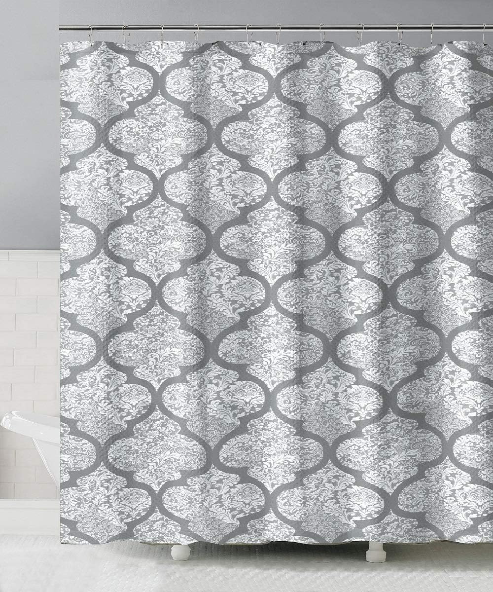 BH Home 13 Piece Printed Geometric Design Canvas Shower Curtain Set! Made of 100% Polyester. (Prestige)