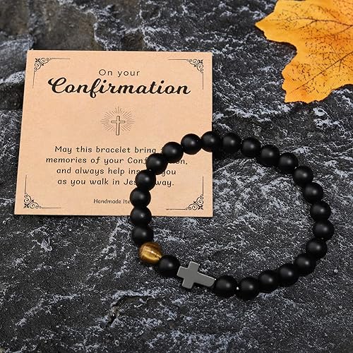 Miniatura 4 de To Mens Boys Beaded Cross Bracelet Gifts for Dad, Bonus Dad, Uncle, Son, Nephew, Grandson - Fathers Day Birthday Christmas Gifts First Communion