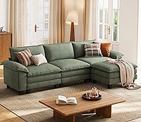 LINSY HOME 123" Modular L-Shaped Sectional Sofa Green Corduroy Cloud Couch with Movable Ottoman for Living Room
