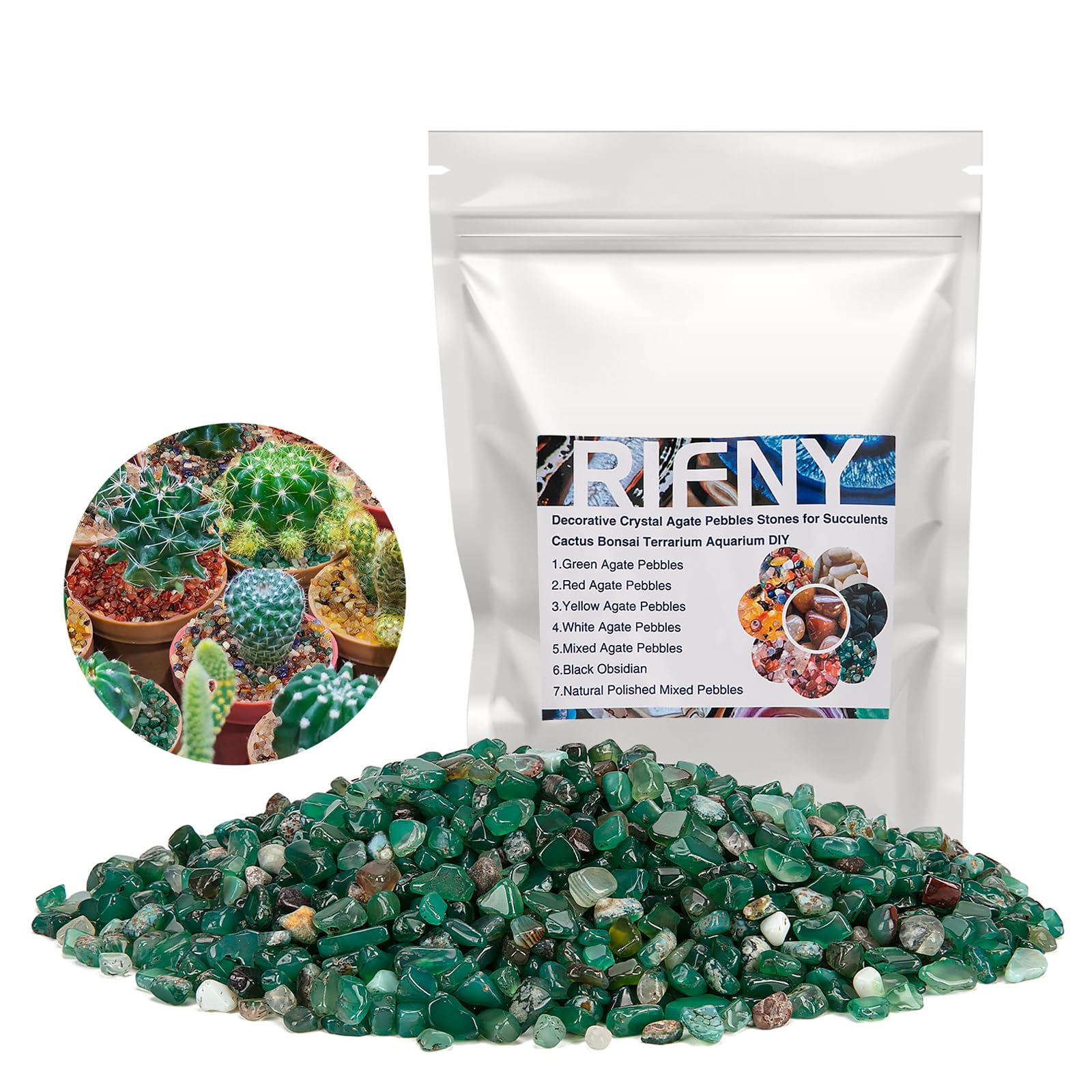 Kieselsteine, RIFNY Dekosteine Achat Kies Deko für Garten Blumentopf Pflanzen Sukkulenten Kaktus, Aquarium Kies Steine (680g, Grün)