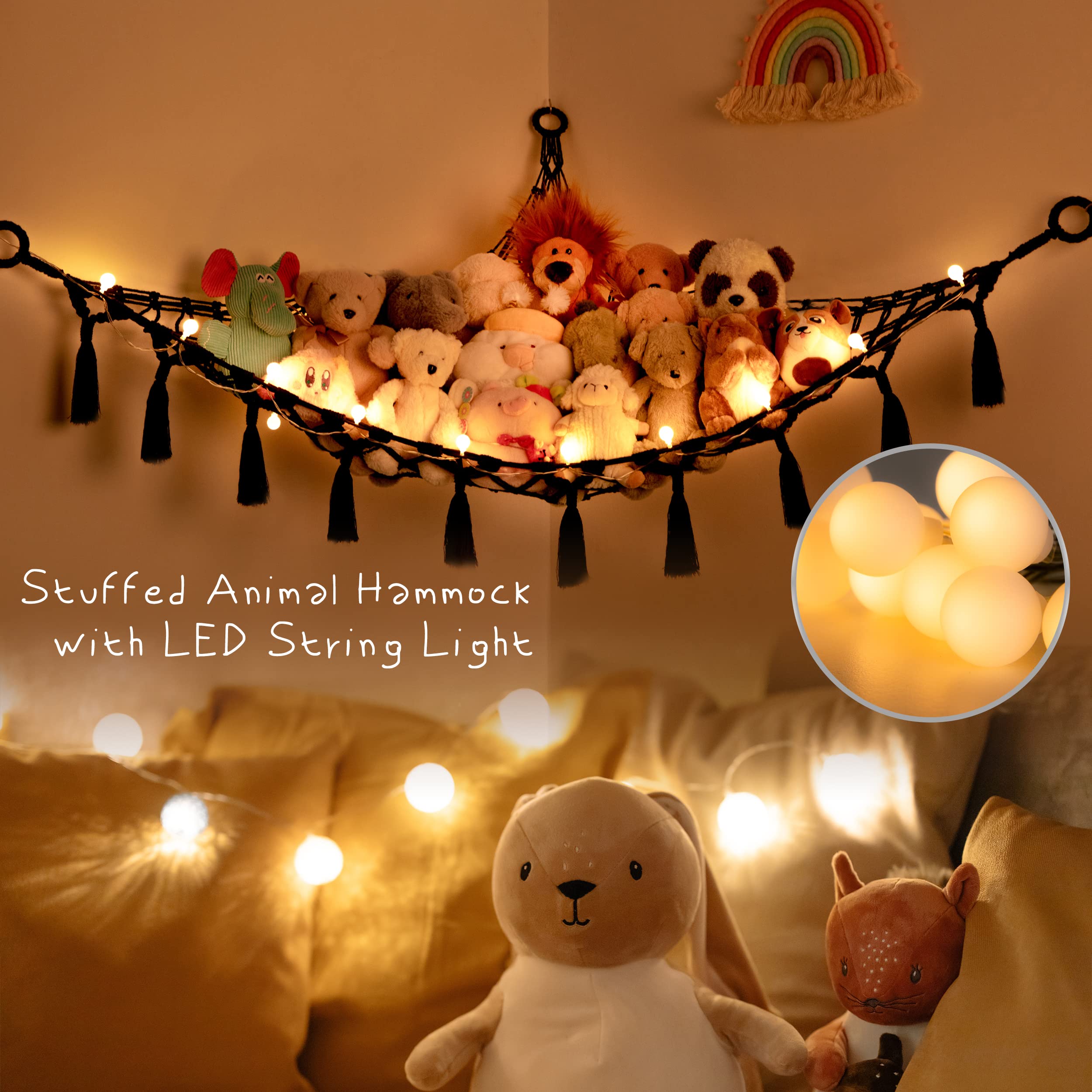 置物 karaMOVEAGIN Stuffed Animal Net or Hammock with Light,Yewiwin Macrame
