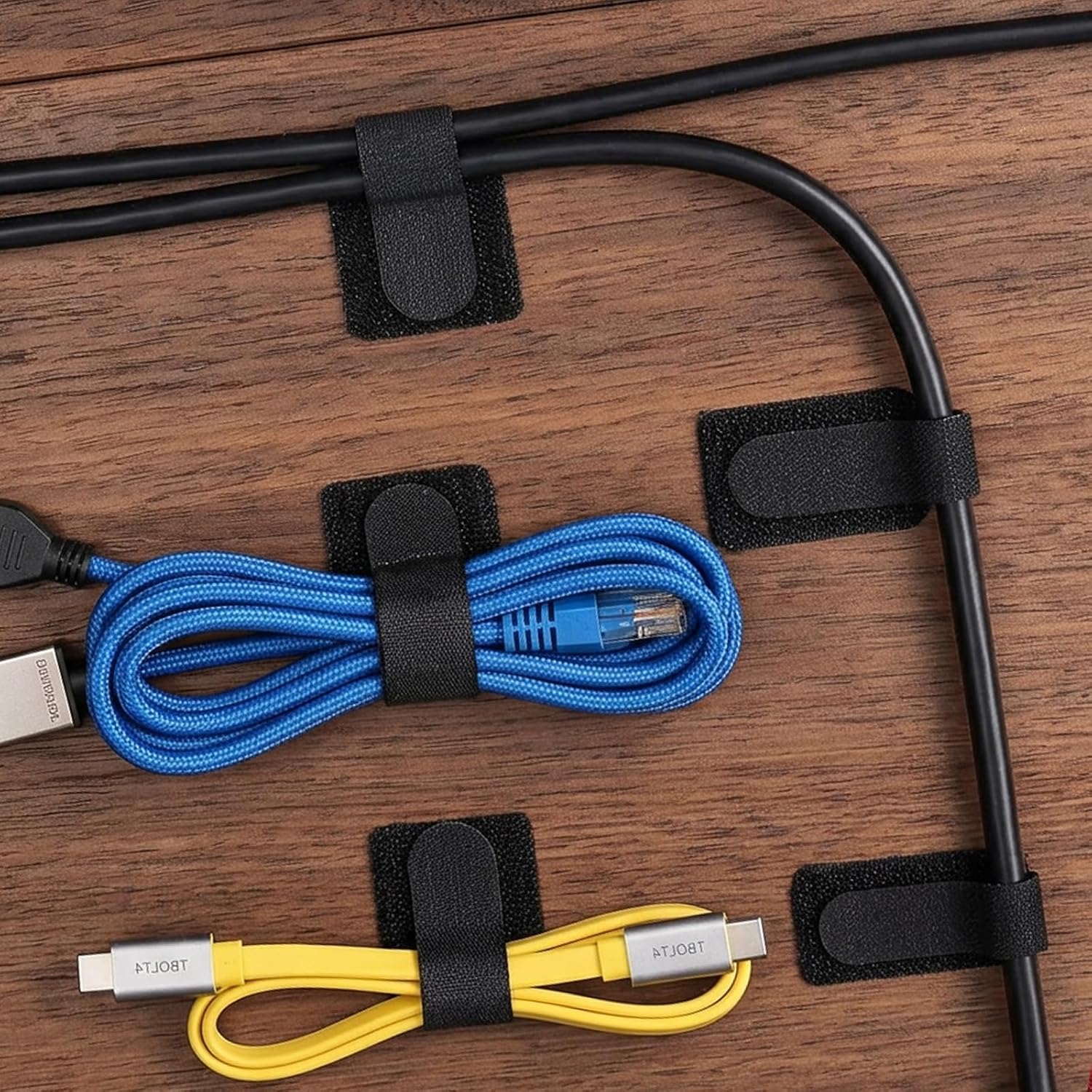 50 PCS Hook and Loop Cable Ties Black Cable Management Under Desk image 5