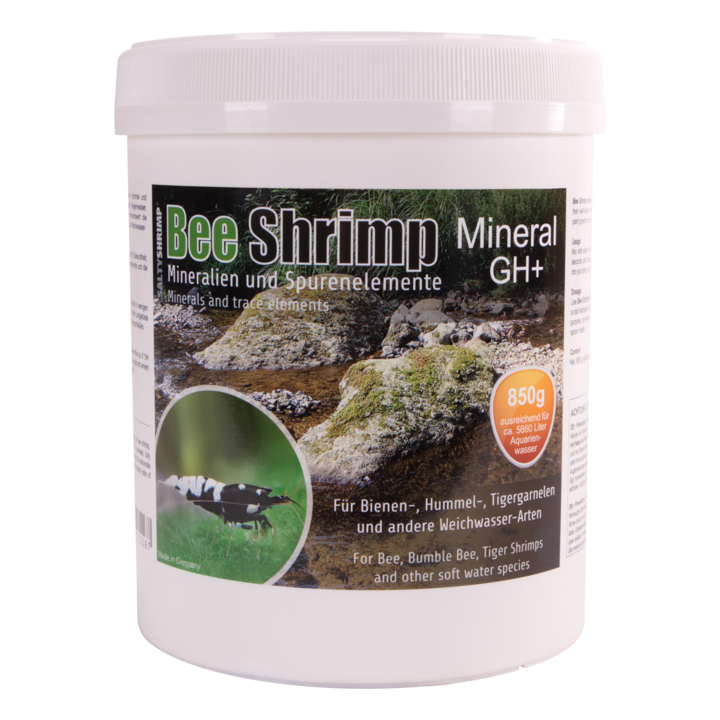 Bee Shrimp Mineral GH+ | 850g - Sal Mineral, Especialmente desarrollada para camarones Abeja, abejorro y Tigre. Aumenta la dureza Total del Agua
