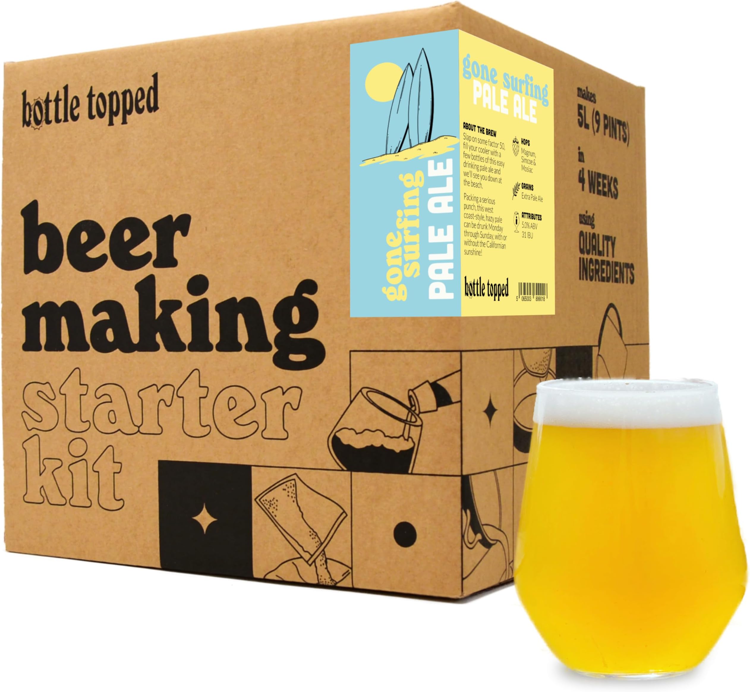 Gone Surfing Pale Ale Home Brew Starter Kit – Beer Making Kit to Brew 5L of Beer at Home – Make Your Own Craft Beer – Perfect for Home Brewer, Beer Gift, Gifts for Men, Gifts for Dad