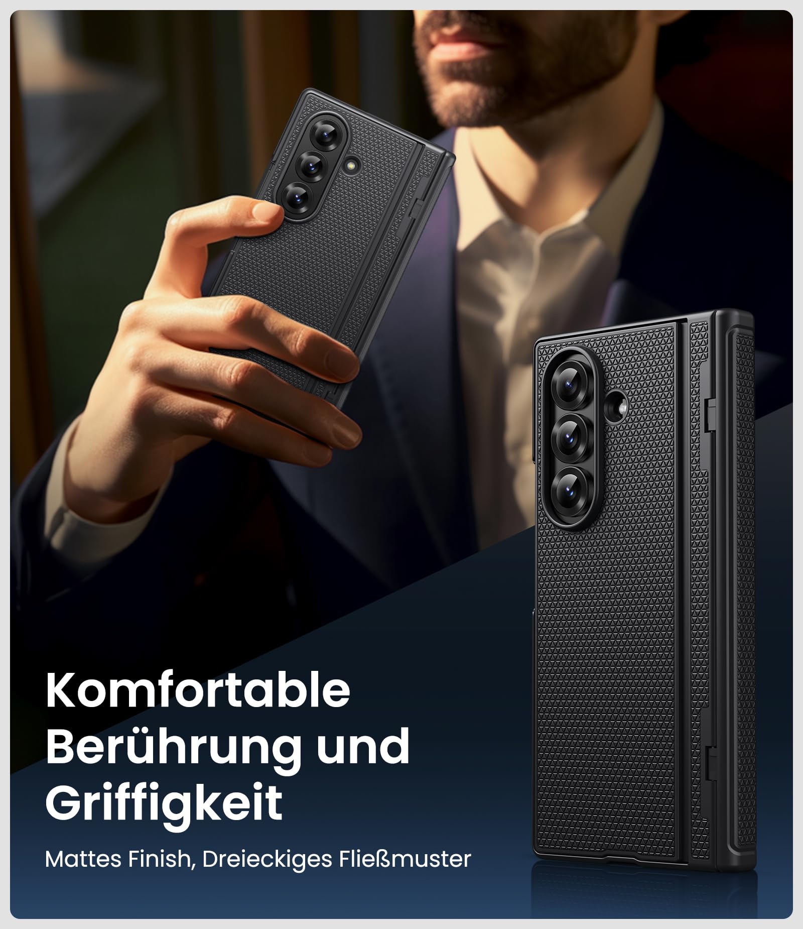 Cover con supporto per Samsung Galaxy Z Fold 7, Supporto, Protezione Schermo Anteriore, Pellicola protettiva Resistente, Antiurto per schermo frontale, Sottile, Nero