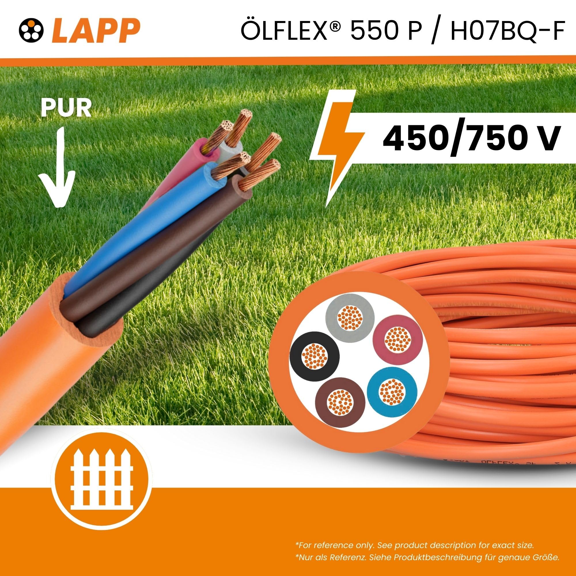 Lapp ÖLFLEX 550 P H07BQ-F 2x1,5 mm² Cavo Alimentazione Arancione | Cavo industriale PUR resistente all'abrasione e olio per cantieri, macchine edili e attrezzi da giardino, 10m