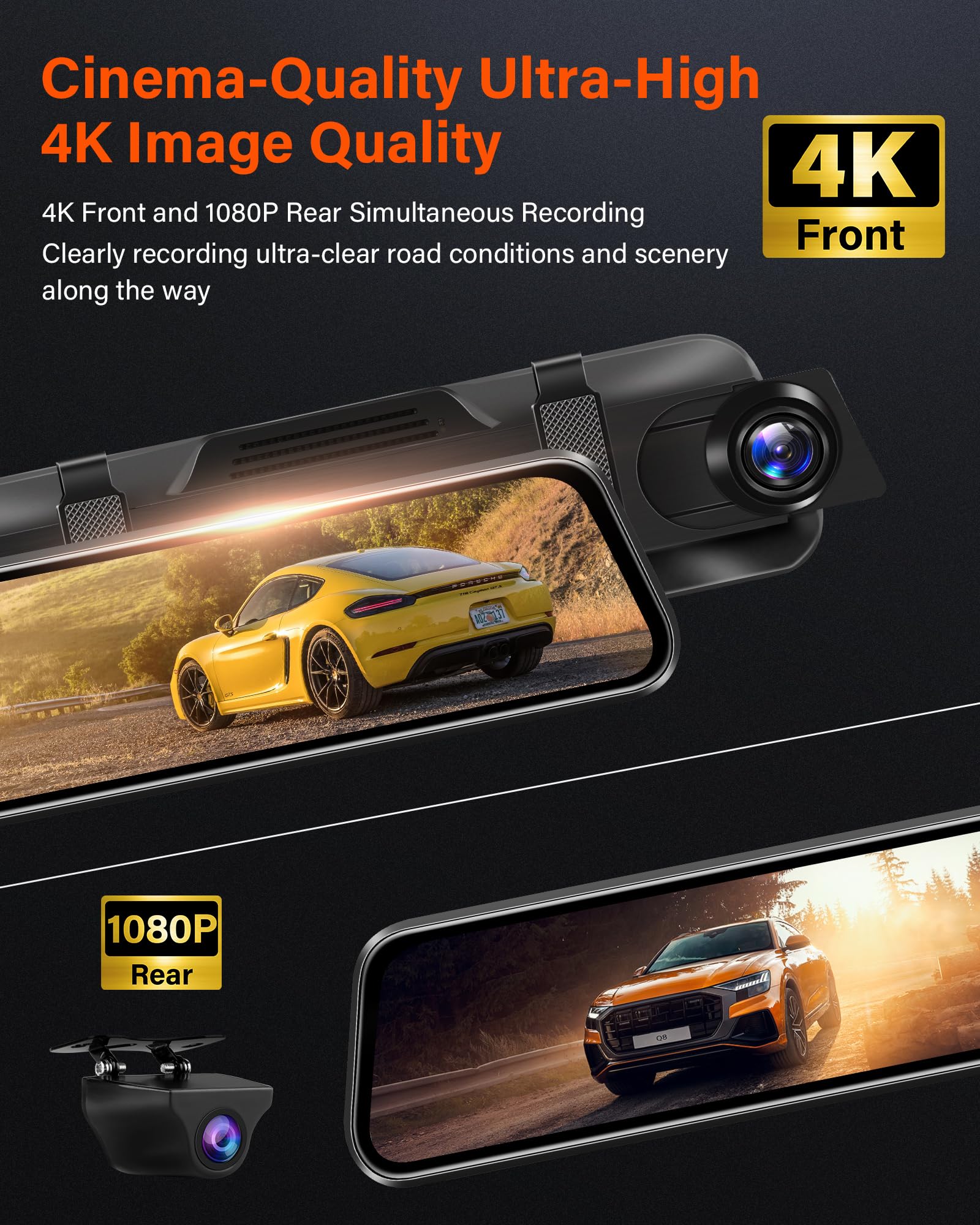 Snapklik.com : 4K Rearview Mirror Camera Mirror Dash Cam Front And Rear