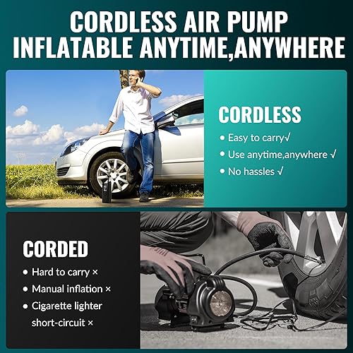 Miniatura 5 de Inflador de neumáticos, compresor de aire portátil, 180 PSI y 20000 mAh, bomba de aire para neumáticos de automóvil, portátil, inalámbrico,
