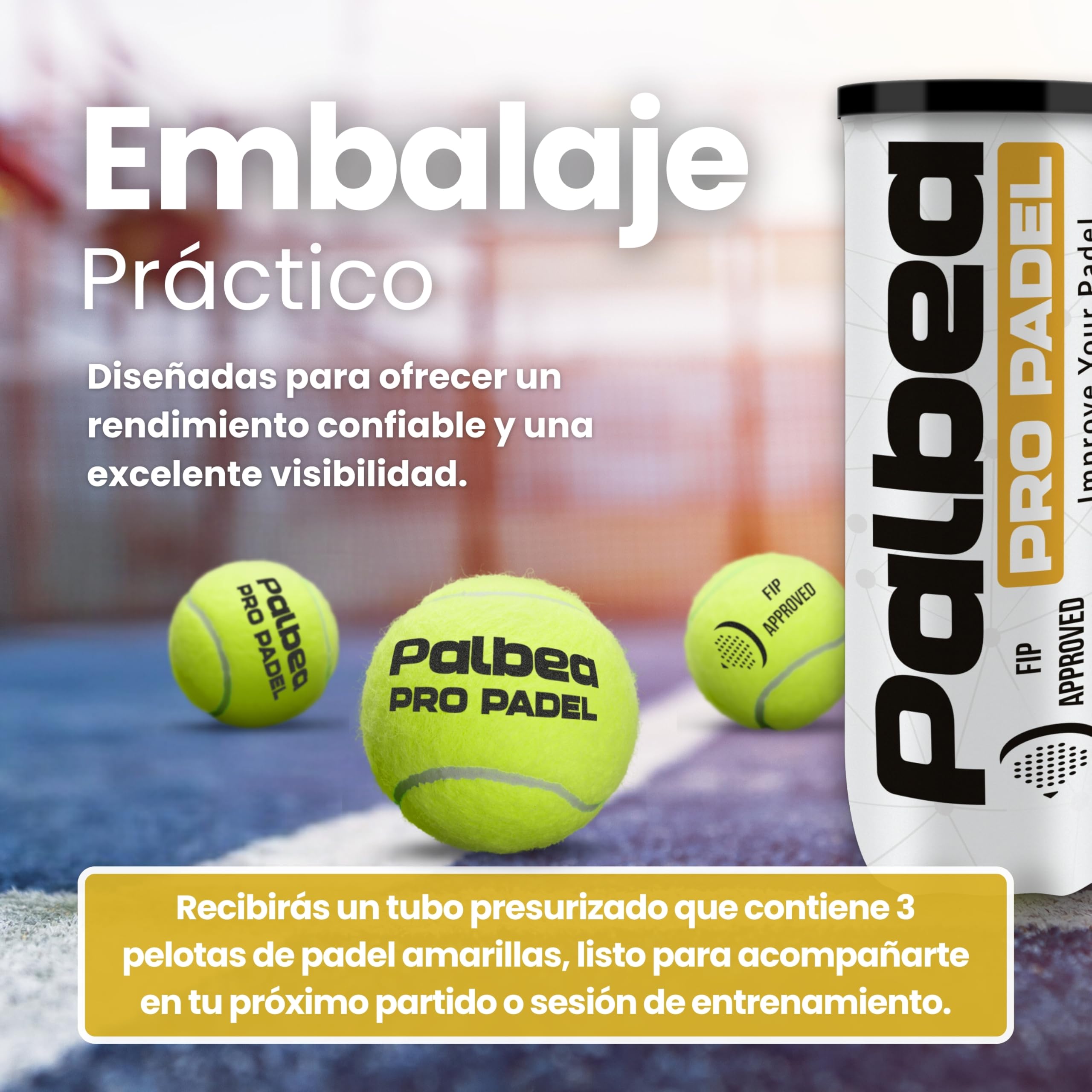 Palbea Pro Pelotas de Padel Aprobadas por FIP Alta Visibilidad Presurizadas 1 Caja 6-24 Tubos