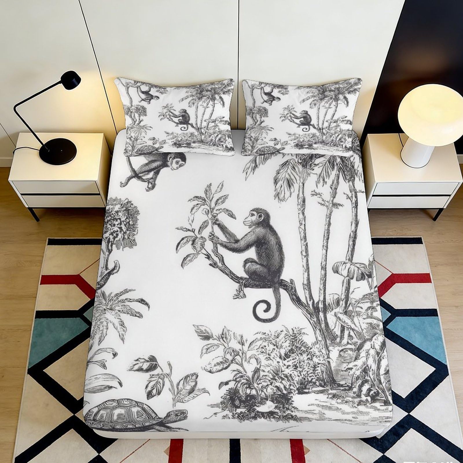 Pnayamiorkfel Style-10 3D Printed Jungle Monkey Fitted Sheet Microfiber Soft Animal Forest Bed Cover For Bedroom Dorm Mattress Decor 90X200x25cm