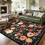 5x7 Rug de zone lavable pour le salon, Floral Non-dépliant Non-Étage & Easy Care Soft Low Pile Boho Sol intérieur Tapis pour salon Chambre Ferme Salle à manger Enfants Salle de jeux Maison Décor Rug Green