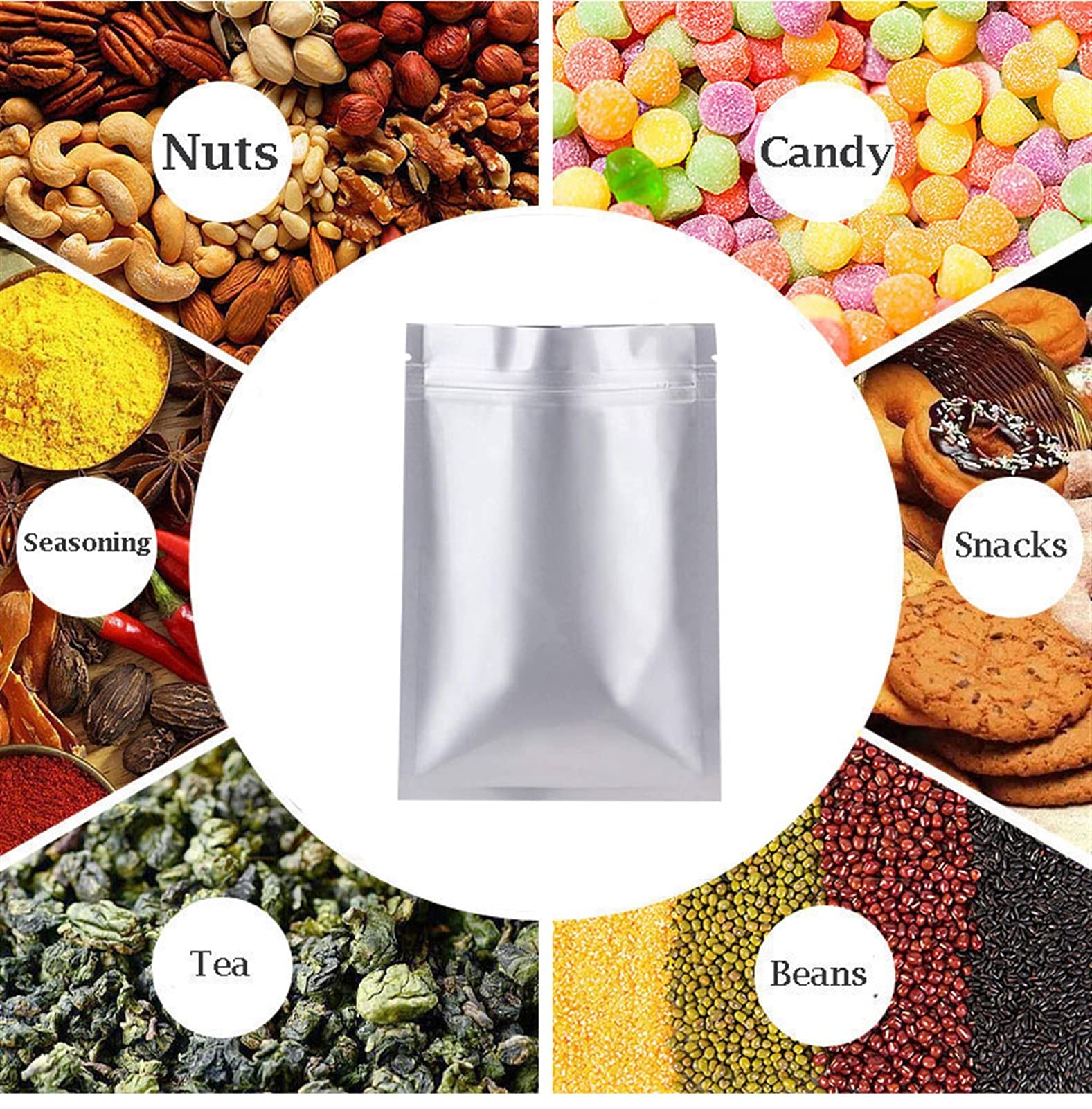 Vorderseite Aluminium-Verpackungssäcke, Aluminum Foil Mylar Food Storage Bags Resealable Heat Sealable Multiple Sizes Pack of 100(26x35cm)