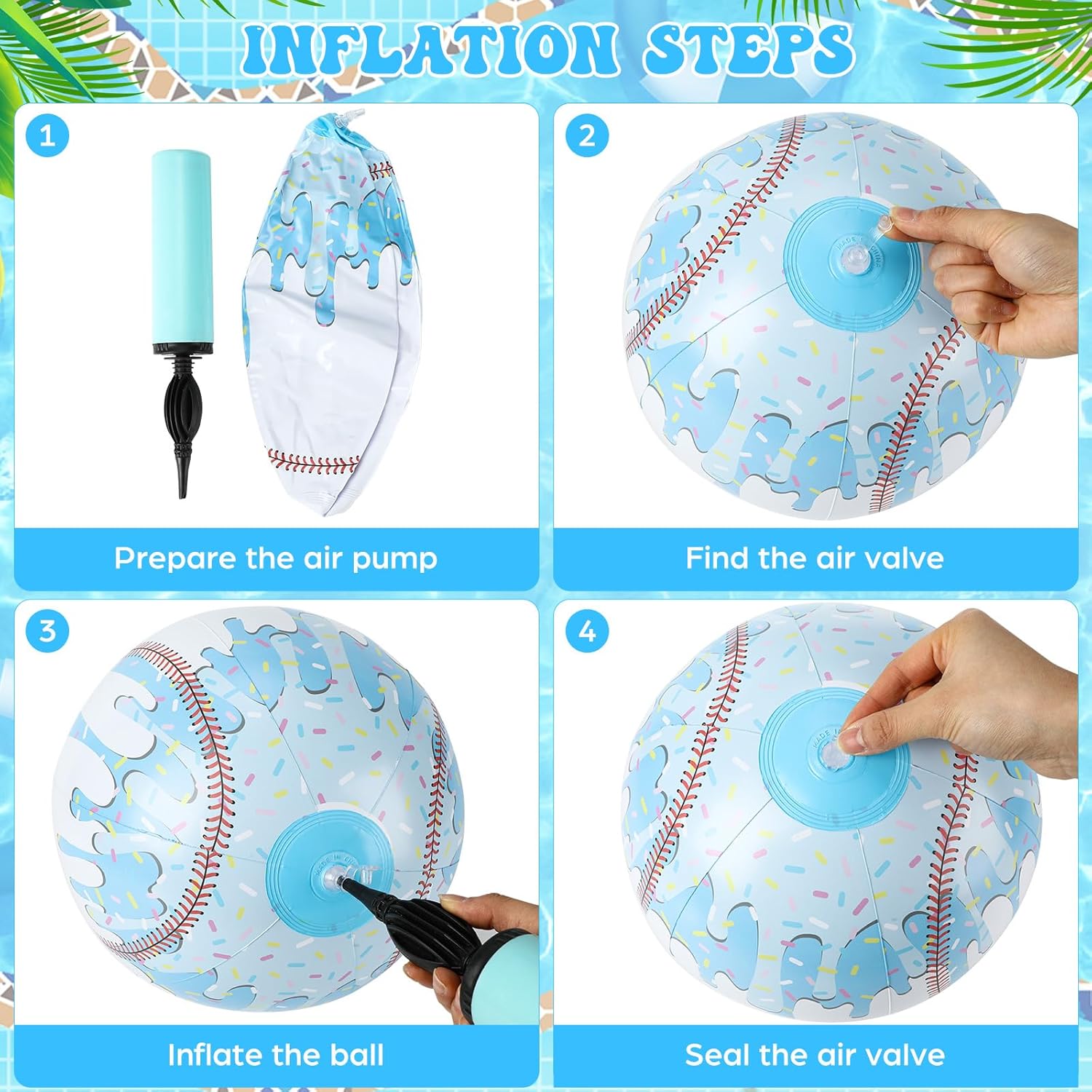 Seenelling 12 Pack Beach Balls, 10'' Baseball Ice Cream Drip Party Favors, Ice Cream Baseball Themed Inflatable Ball for Summer Swimming Pool Birthday Holiday Outdoor Decoration(Stylish)