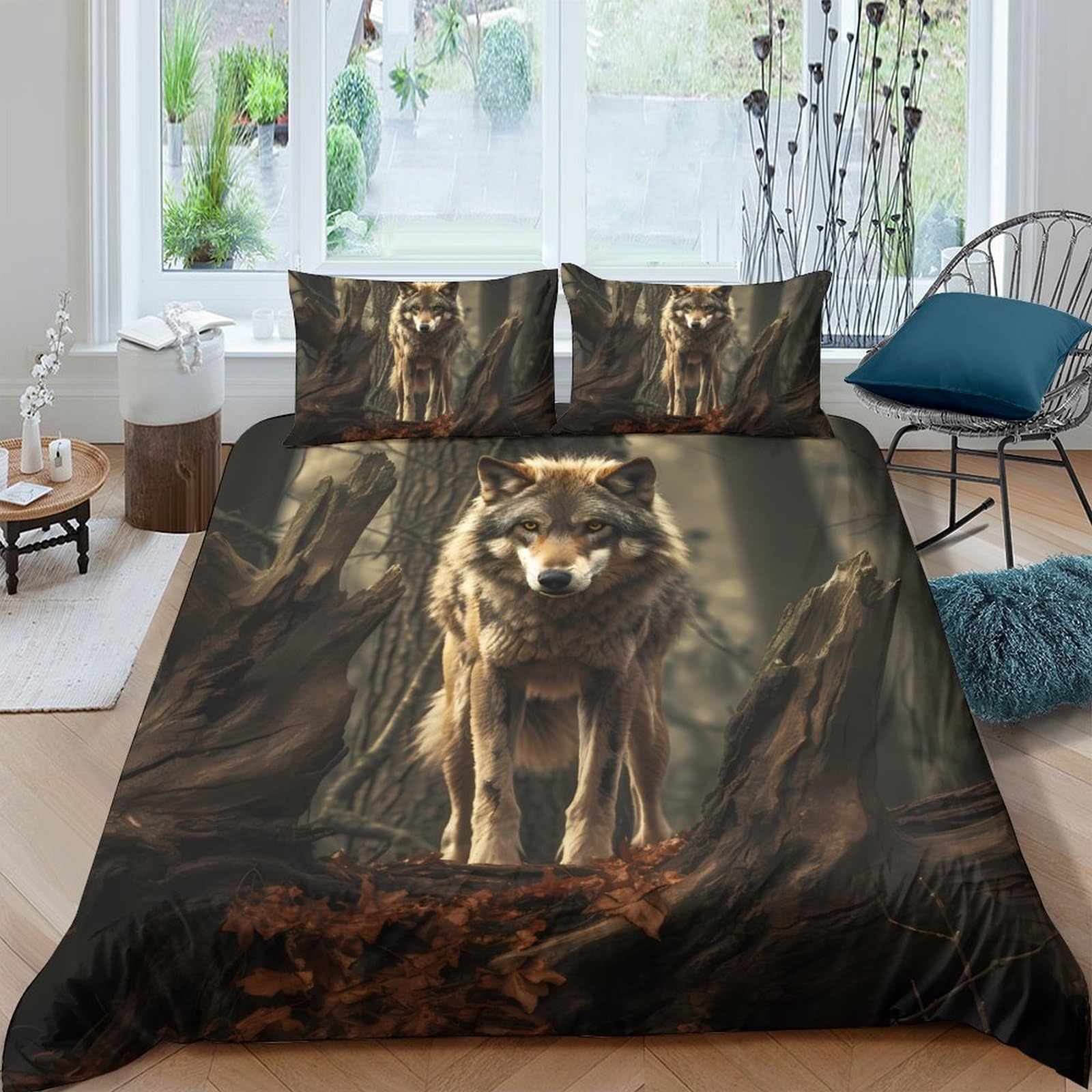 Ctjqhvkz Style-2 3D Printed Wolf Forest Fitted Sheet Microfiber Soft Non-Slip Bed Cover For Bedroom Guest Room Decor Single（135X200cm）