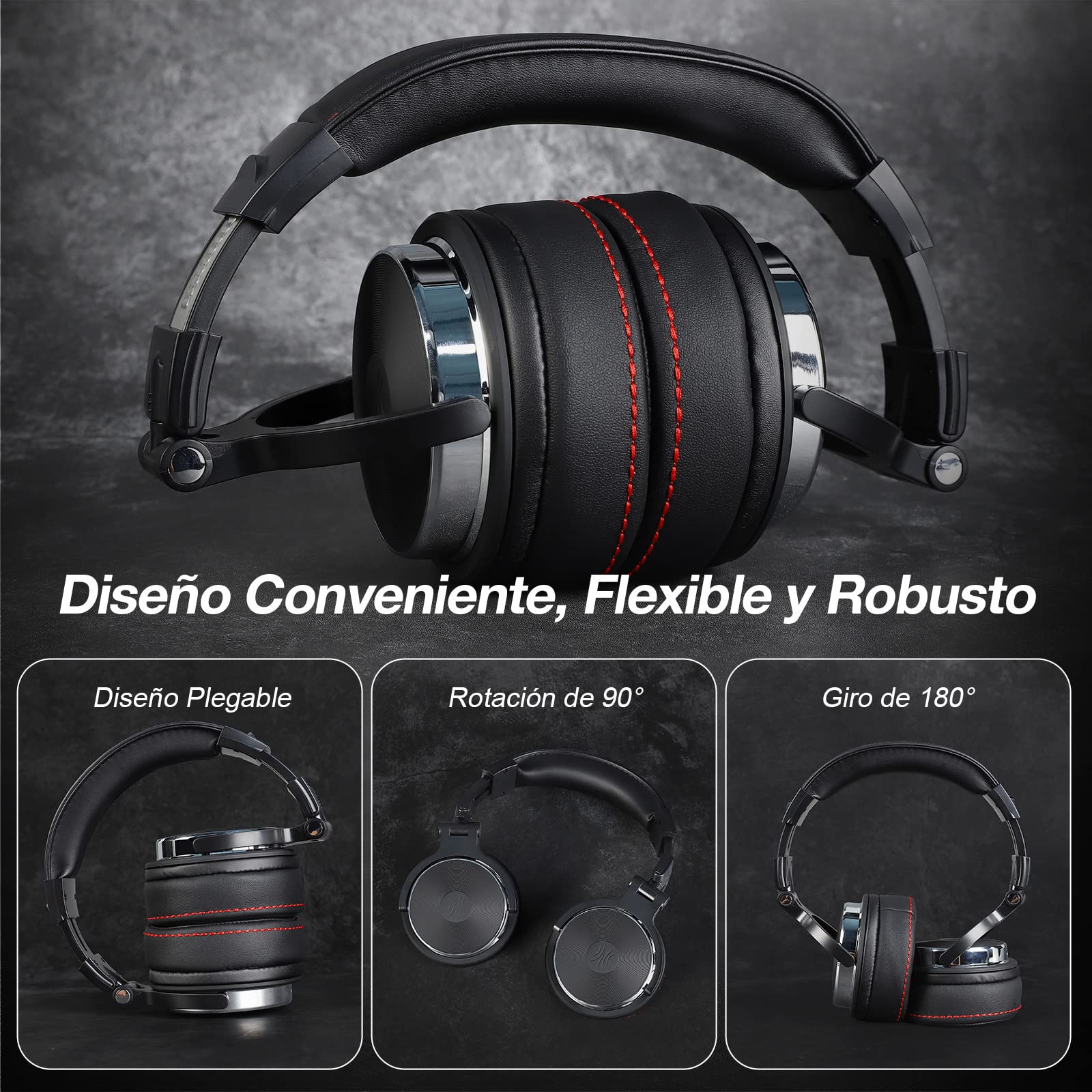 OneOdio - Auriculares de DJ para supervisión en Estudio, Mezclas, Aislamiento acústico, Carcasa giratoria a 90 º, Ajuste de 50 mm, Almohadillas de Piel, Auriculares de DJ con micrófono