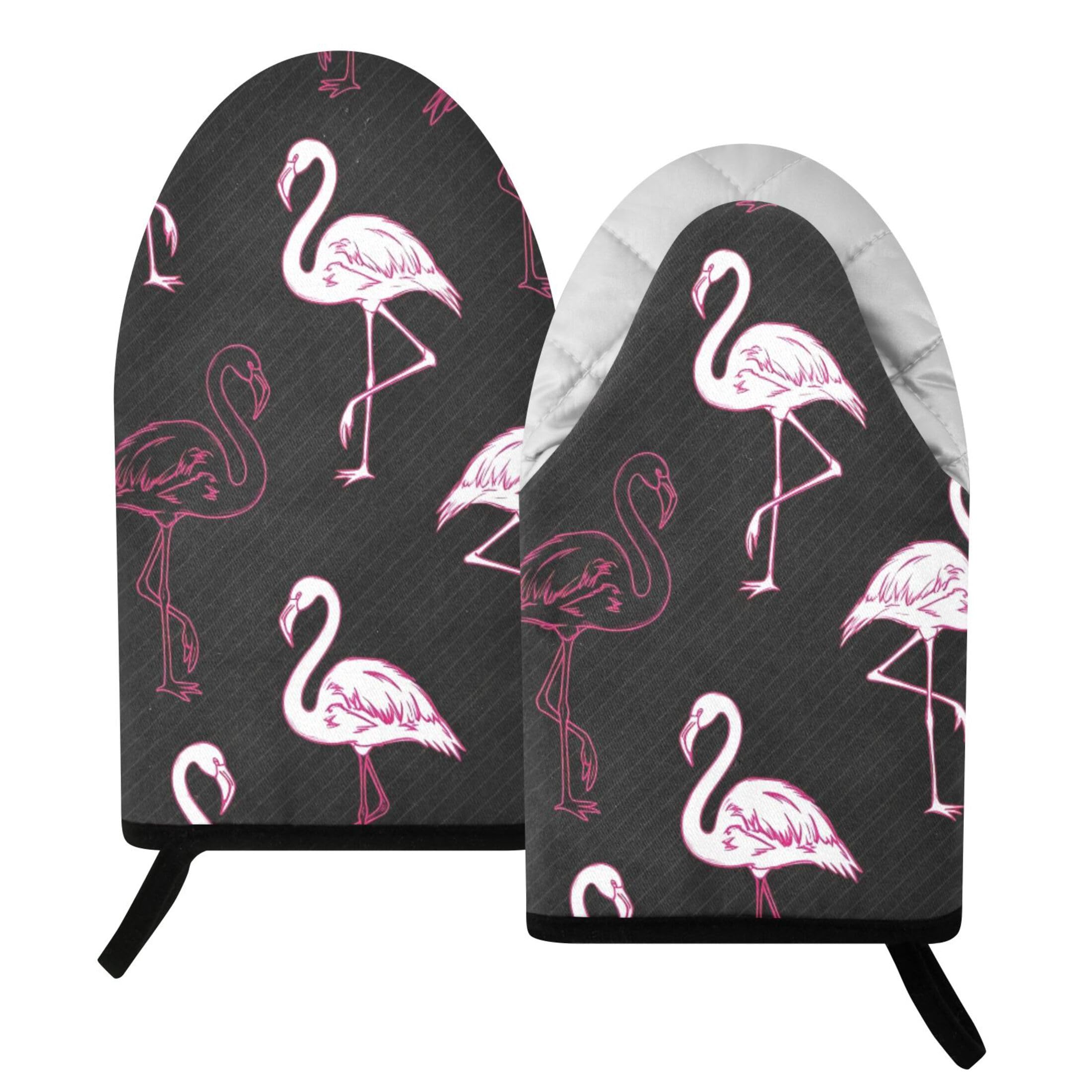 Fuauuyl Oven Mitts Heat Resistant Kitchen Gloves, Flamingo Classic Oven Gloves with Hanging Loop for Baking BBQ Cooking Grilling, 1 Pair, 9.5 in