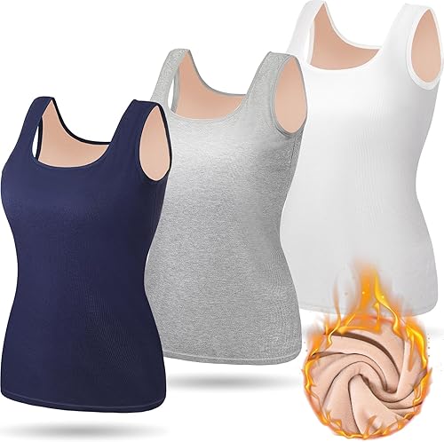 Miniatura 11 de Camiseta térmica sin mangas para mujer, ajuste holgado, talla grande, gruesa, cálida, sin mangas, con forro polar, ropa interior, capa base superior