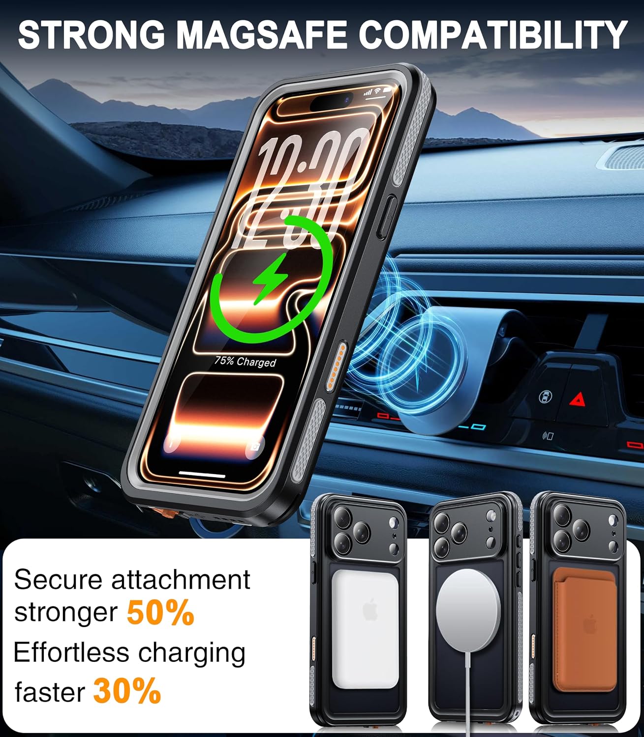 Oterkin for iPhone 16 Pro Max Case Waterproof IP68, Translucent Matte Black image 4