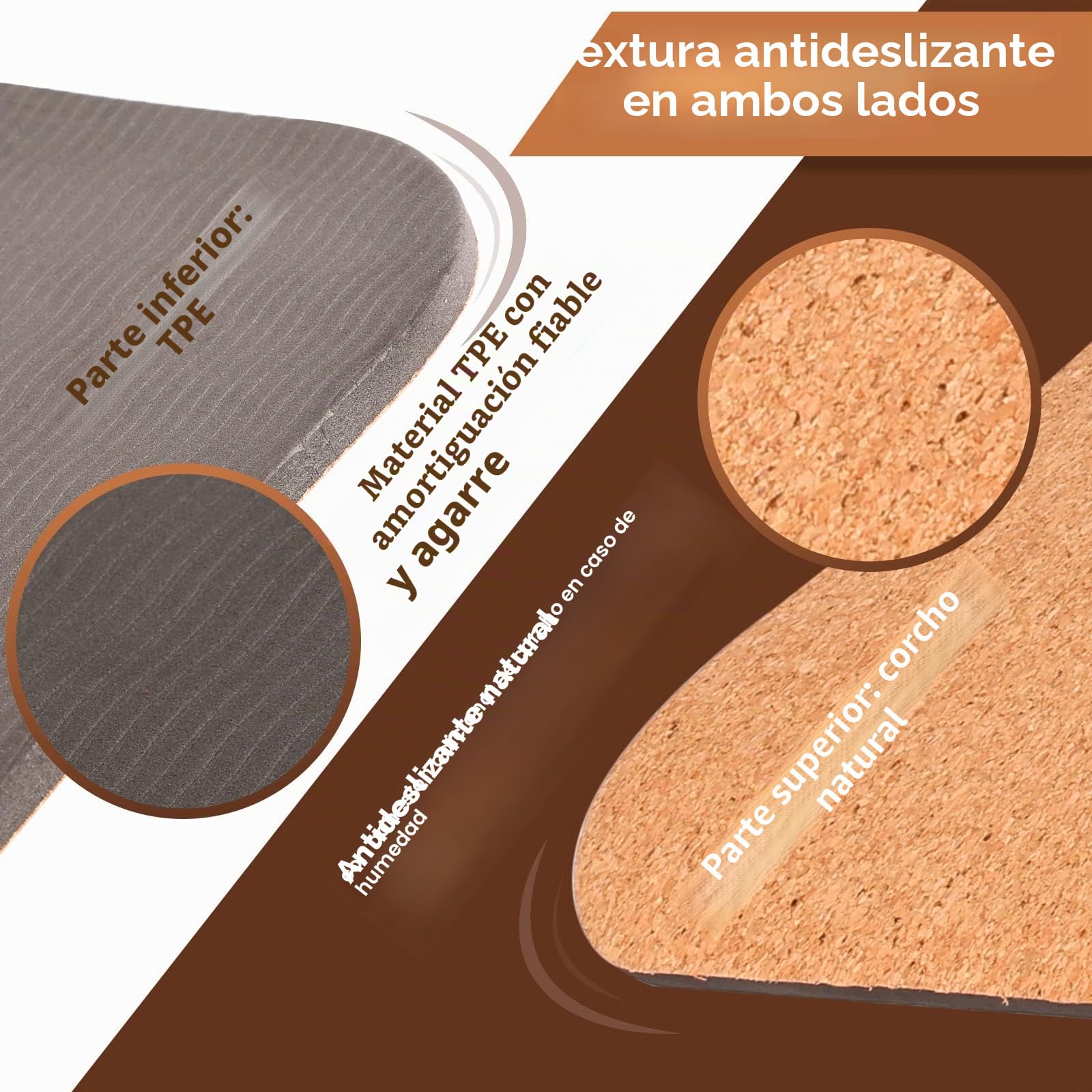 DH FitLife Esterilla de Yoga de Corcho y TPE, Colchoneta de Gimnasia 183 x 61 x 0,6 cm, Esterilla de Deporte y Fitness Antideslizante, Yoga mat Gruesa con Líneas de Orientación