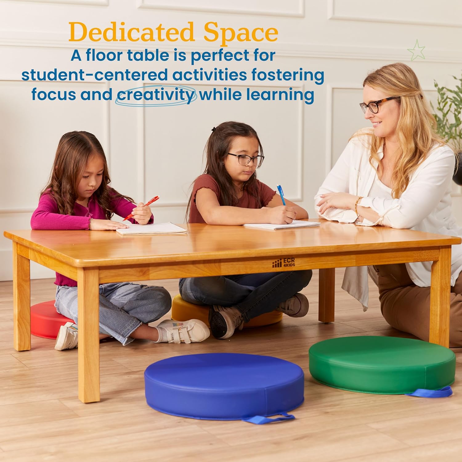 ECR4Kids 48in x 30in Rectangular Hardwood Table with 14in Legs, Kids Furniture, Honey