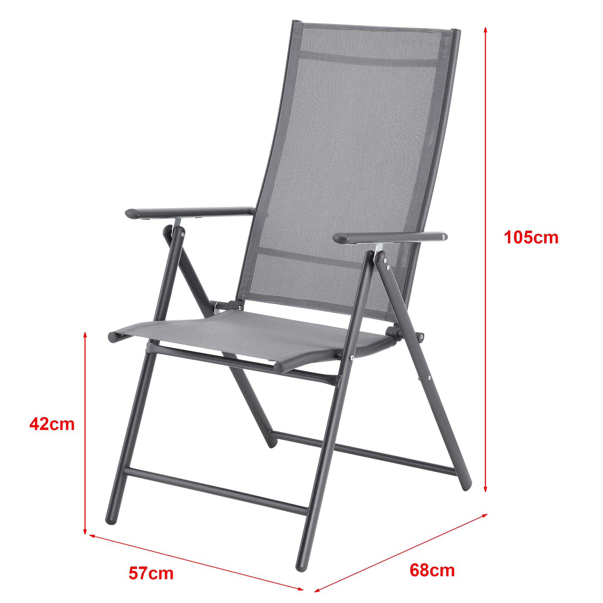 [en.casa] Set di 2 Sedie Pieghevoli da Giardino con Telaio in Acciaio Sedie a Sdraio da Esterno con Braccioli e Schienale Reclinabile per Balcone Terrazza - Grigio Chiaro