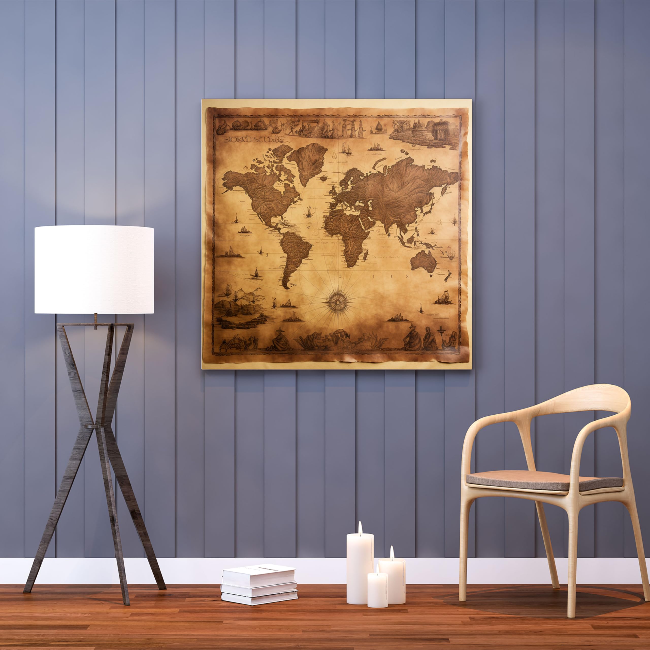 Painted Anarchy Papyrus Wall Art - Réplica de mapa del mundo antiguo - Papiro, nostalgia, mapa del mundo antiguo, decoración de pared, 20 x 20 pulgadas