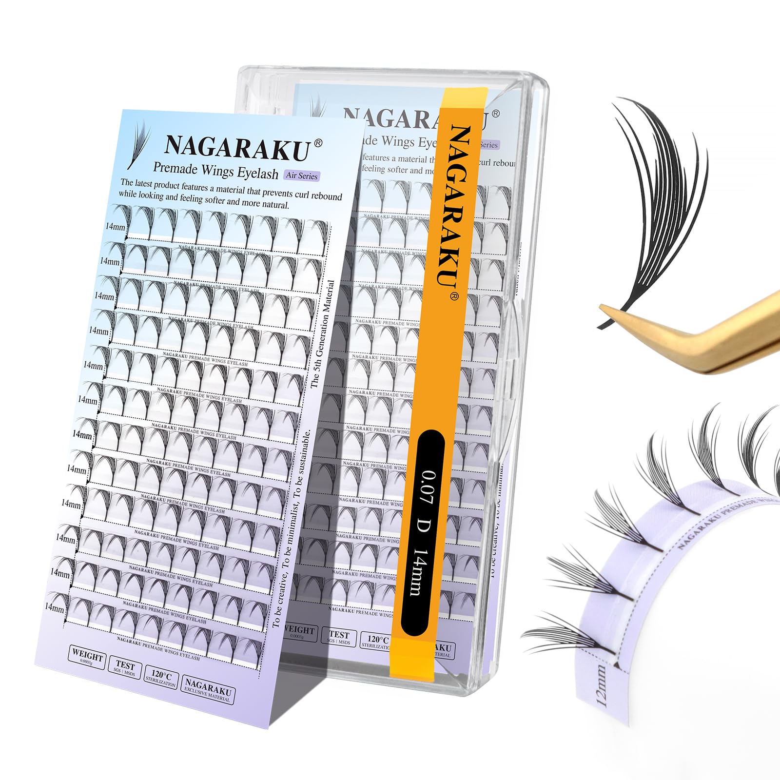 NAGARAKU Premade Wings Eyelash Extensions Air Series Comic Style Manga Anime Individual Lashes Volume Soft Black Flat Root Spikes Fans Eyelashes DIY