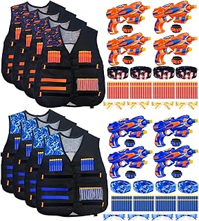 8 Sets Tactical Vest Kit for Nerf Party Supplies Favor, with 8 Toys Foam Dart Guns, 160 Soft-Tip Darts, 8 Protective Goggles & Masks, Wristbands – for Boys Birthday Party