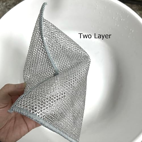 Miniatura 2 de YinQin 6 trapos de alambre de doble capa para lavar platos, no rayan, multiusos, resistente, paño de cocina para húmedo y seco, de dos capas,