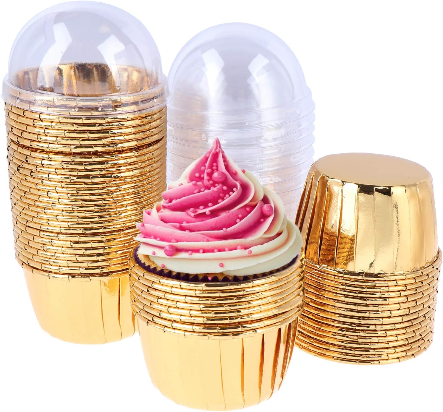 50 Pieces Cupcake Ramekins, 7oz 154ml Cupcake Cases, Disposable Ramekins for Cupcakes, Cupcake Cups with Lids, Muffin Cupcake Baking Cup for Wedding Birthday Party