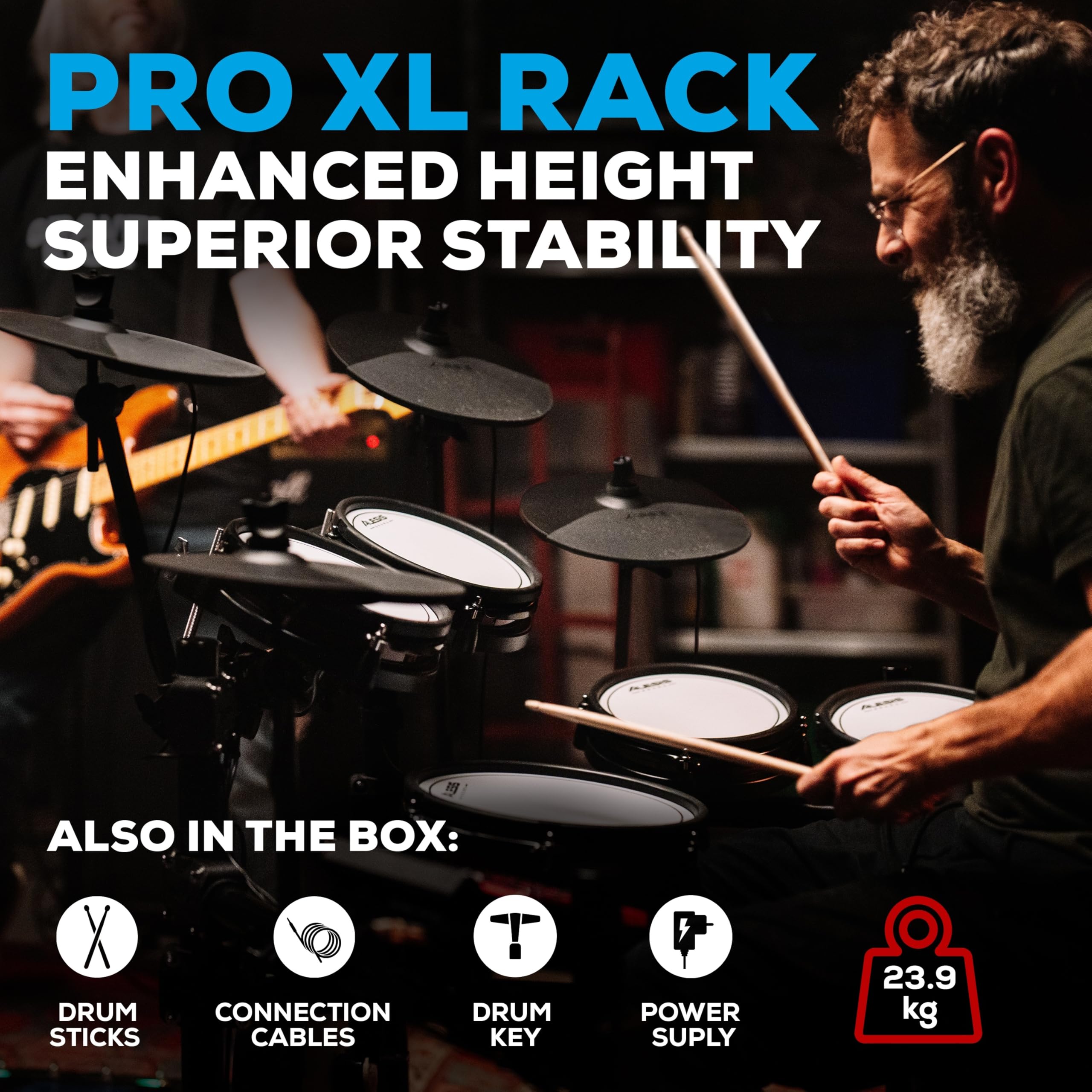 Alesis Nitro Pro XL 10-częściowa Elektryczna perkusja z 2-strefowymi padami siatkowymi, 500+ brzmień BFD, Bluetooth, Drumeo, USB MIDI