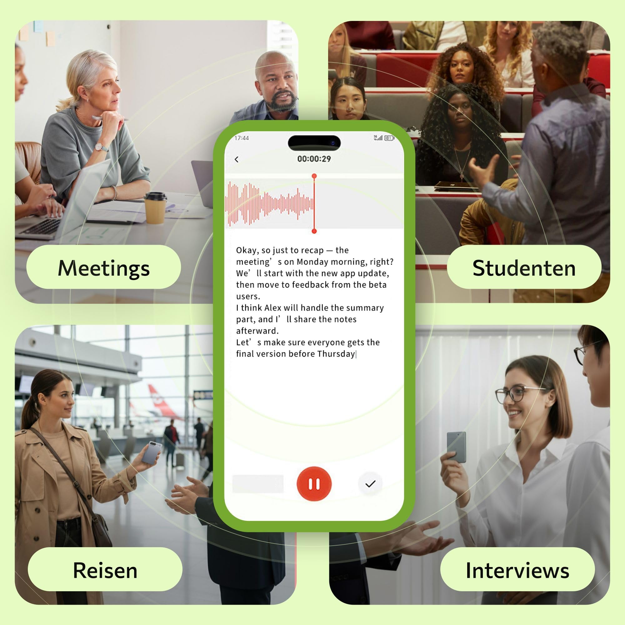 AI Diktiergerät 64GB – Dual-Mikrofon Rauschunterdrückung – 35 h Akku, Bluetooth 5.3 – App mit Transkription & Übersetzung (118+ Sprachen) – Voice Recorder mit Schreibfunktion