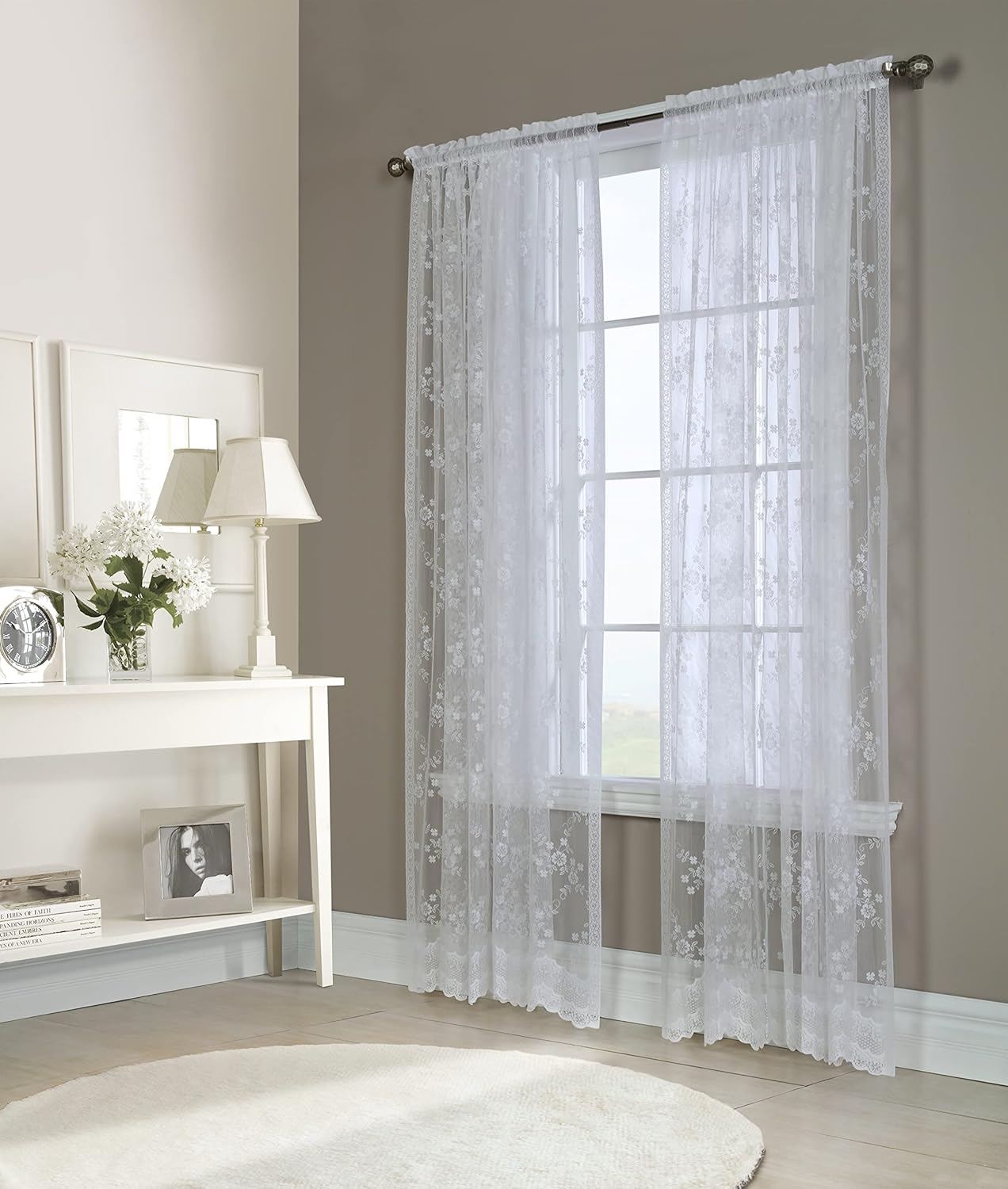 Loft Living Melody Jacquard Lace Window Curtain Panel 56" x 63" in White