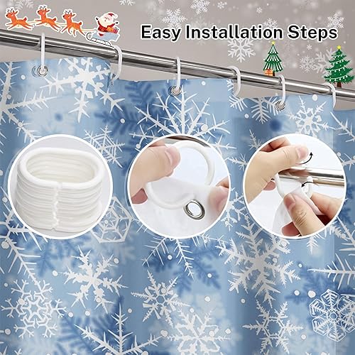 Miniatura 3 de Emvency Cortina de ducha con diseño de muñeco de nieve con diseño de muñeco de nieve, tela impermeable con 12 ganchos, 72 x 72 pulgadas