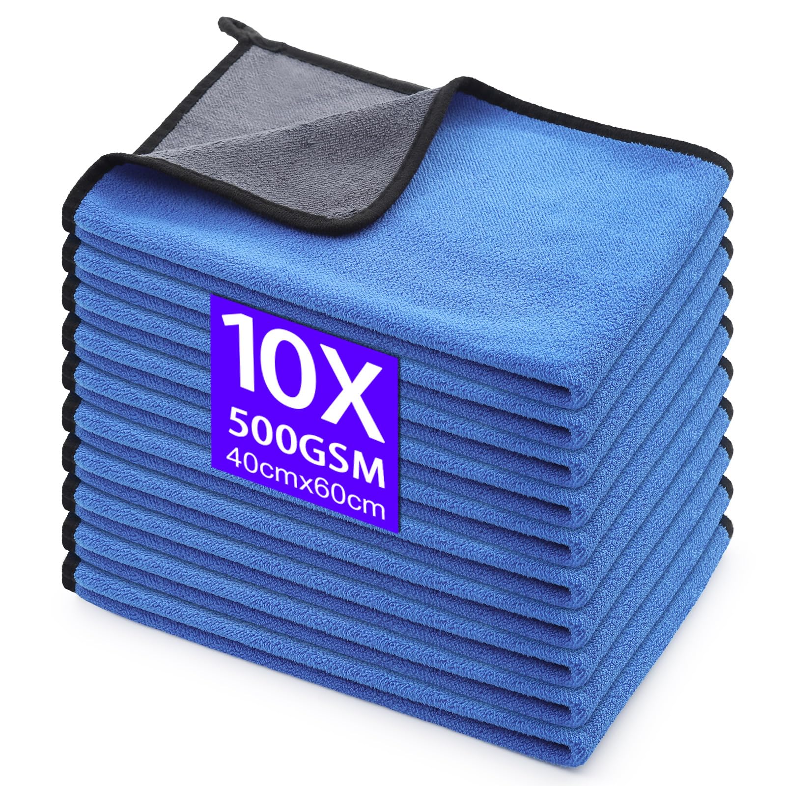 Set of 10 Microfibre Cloths, Car Drying Cloths, Absorbent and Lint-Free Microfibre Cloths, Versatile Cleaning Cloths, for Car Polishing, Kitchen (30 x 40 cm, Blue) — view 8