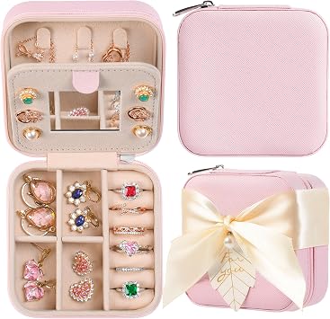 AYGXU Jewelry Box Organizer, Bridesmaid Gifts, Birthday Gifts for Women, Personalized Jewelry Box for Teen Girls, Travel Jewelry Case Organizer - Pink No Letters
