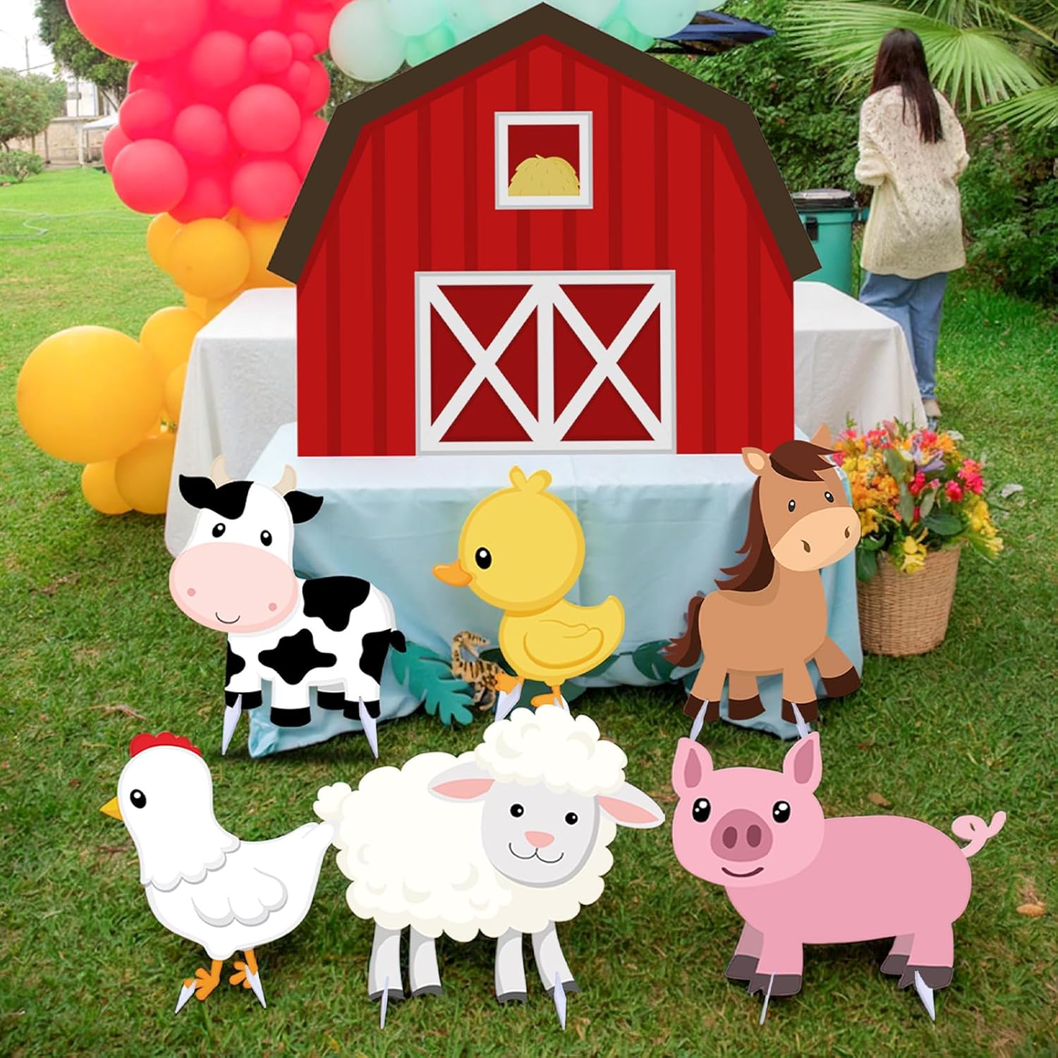 7 Pcs Large Farm Animal Cardboard Cutouts 34.3 Inch Farm Animal Birthday Party Decorations Barnyard Birthday Baby Shower Supplies Farmhouse Theme Barn Lawn Classroom Yard Photography Decor