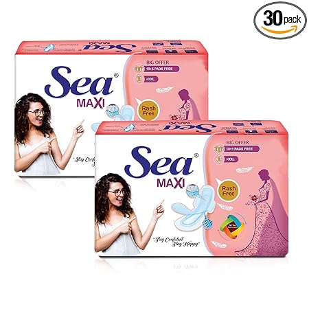SEA Sanitary Pad For Women | 30 XXL Maxi Pads | Organic Cotton Pad with Leak And Odour Lock Technology